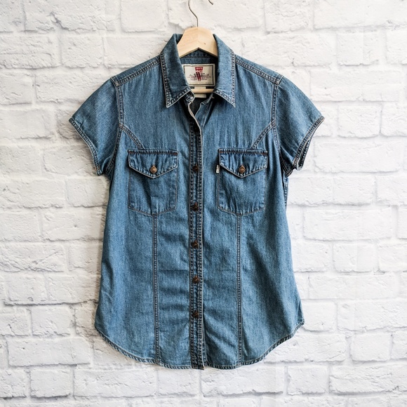 Levi's | Tops | Vintage Levis Cap Sleeve Button Down Denim Shirt | Poshmark